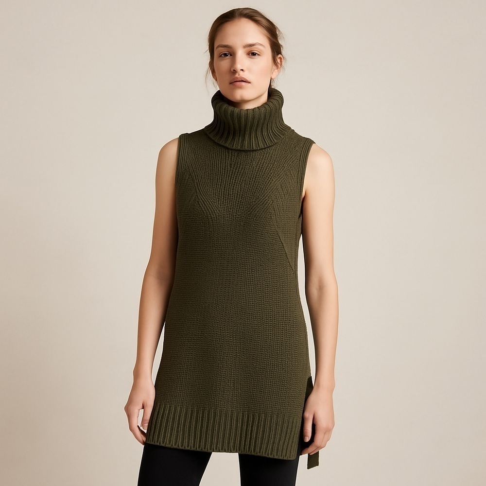 Moth Forest Green Sleeveless Turtleneck Sweater